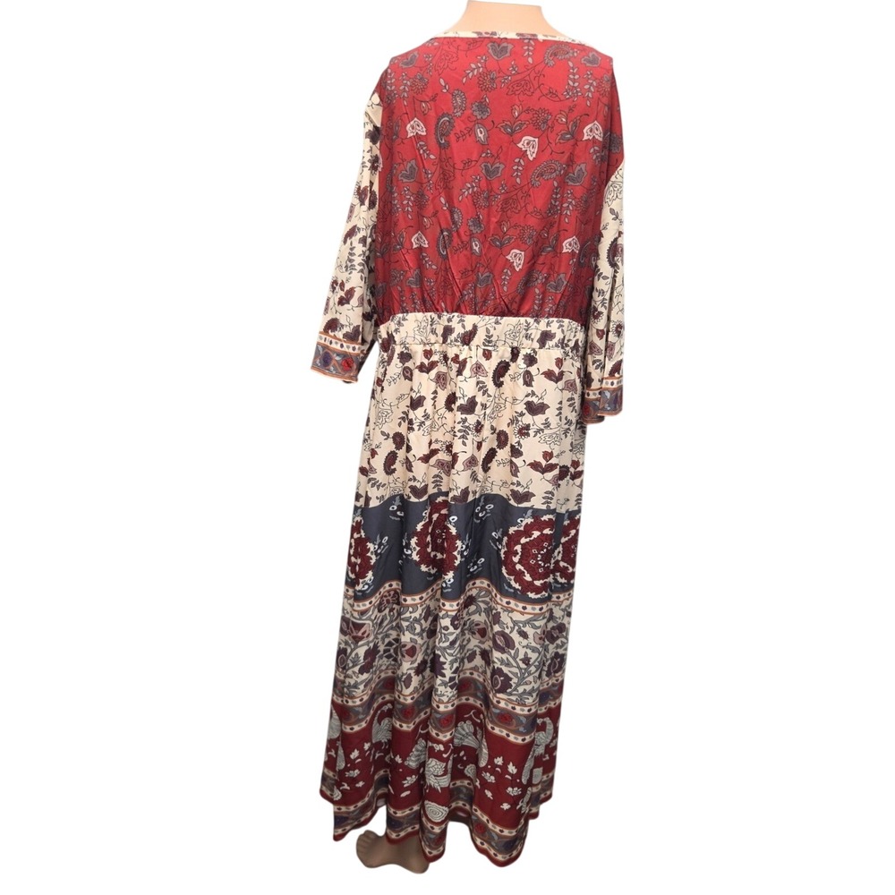 SHEIN | Dresses | Shein Curve Maxi Dress Womens 2xl Red Floral Boho Square Neck Excellent 225